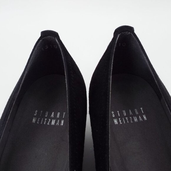 Stuart Weitzman Pleats Black Suede Wedge with Chain Bow Size 10N Narrow - Picture 11 of 16